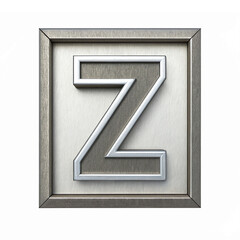 Sleek Metallic Letter Z with Frame on Transparent Background for Dynamic Branding and Design