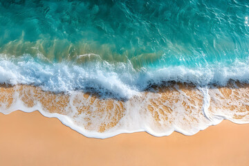 Gentle waves lapping a sandy beach.