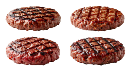 Set of grilled burger patties isolated on transparent background