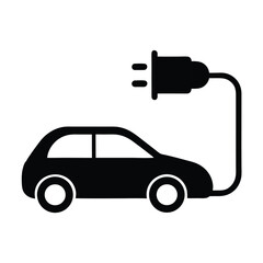  Electric Car with Plug Vector Icon (Solid Style)