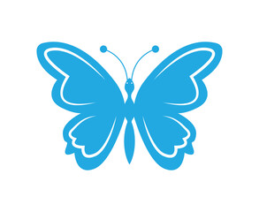 Blue butterfly vector illustration on white, featuring a beautiful insect with spread wings, perfect for nature and design elements