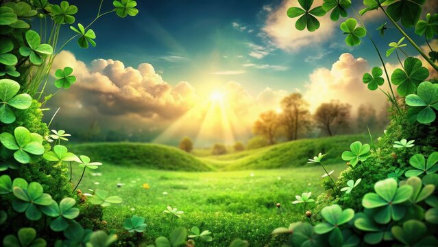 Emerald Isle Landscape with Shamrock and Clover