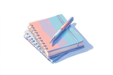 Colorful notebooks stacked with a pen, perfect for creative brainstorming and organization, ideal for workspace aesthetics.