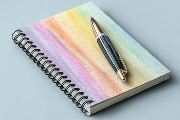 Spiral notebook and pen in pastel colors, flat lay illustration. Perfect for stationery design, planners, and study themes.