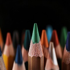 Colorful Pencil Tips Arranged in a Striking Display on a Black Background.
