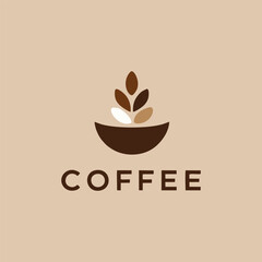 Creative cafe branding logo featuring minimalist coffee mug icon with elegant retro elements