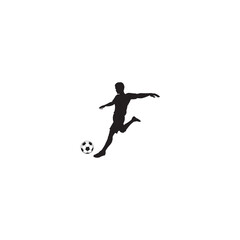 Silhouette illustration of soccer player kicking ball isolated on white background
