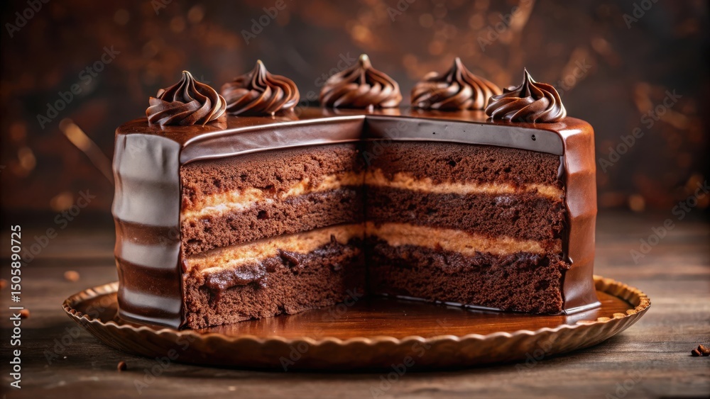 Aufkleber a decadent chocolate cake with layers of rich chocolate frosting and a smooth ganache glaze, showcas