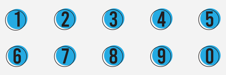 Set of 1 to 9 numbers simple design isolated. typography set of rounds 1 to 9 numbers. bullet point number icons collection. Numeral typographic line and flat icons set. Colorful bullet point number. 