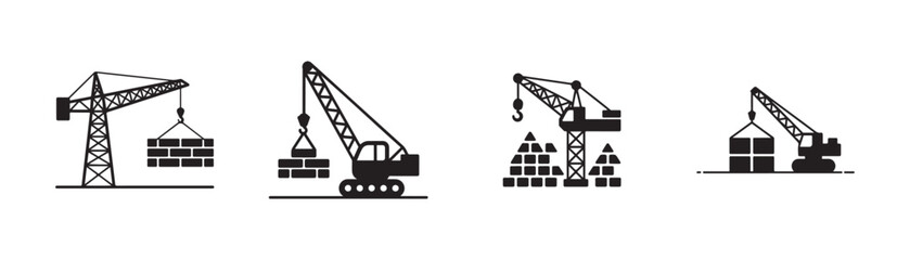 Simple Black and White Construction Crane Silhouettes for Design