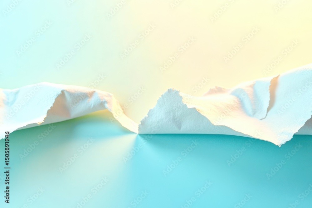 Poster a torn piece of paper with a mountain range in the background
