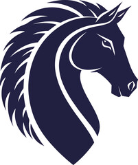 Elegant blue horse silhouette with flowing mane and sharp features.