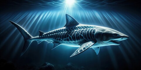 Fototapeta premium Dark fish bone pattern on a shark's skin with eerie glow