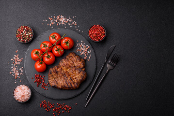 Meat, steak, beef tenderloin cooked on grill. Juicy steak as a food background
