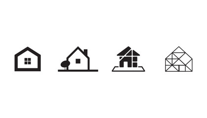 Simple Black and White House Icons for Real Estate or Design