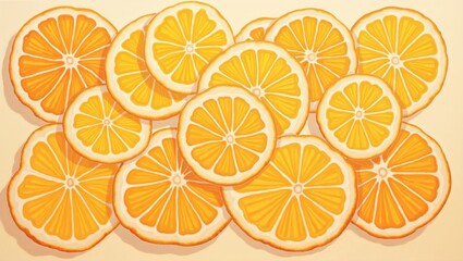 Orange slices, vibrant, arranged neatly, light background, fresh concept