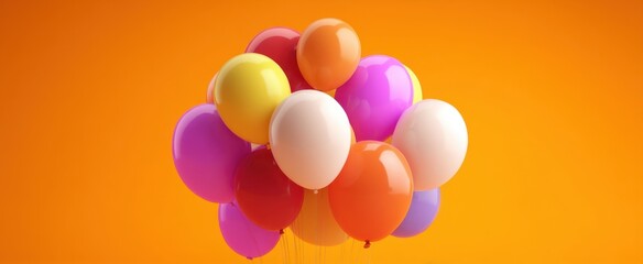 The Colorful Bunch of Balloons Against a Bright Orange Background