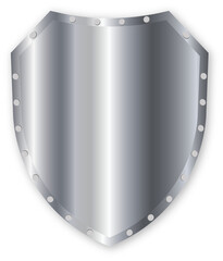 Silver Metallic Shield made of Steel. Protection and Defense Emblem