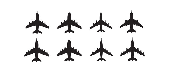 Collection of Black Airplane Silhouettes vector illustration  on white background