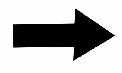 Bright black right-pointing arrow on a clean white background, symbolizing direction, progress, or navigation. interfaces, infographics, and modern design projects needing clear directional icons.