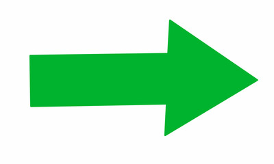 Bright green right-pointing arrow on a clean white background, symbolizing direction, progress, or navigation. interfaces, infographics, and modern design projects needing clear directional icons.