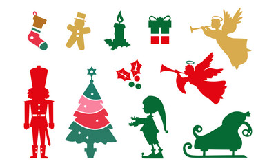 Christmas icon set, red holidays vector symbol collection