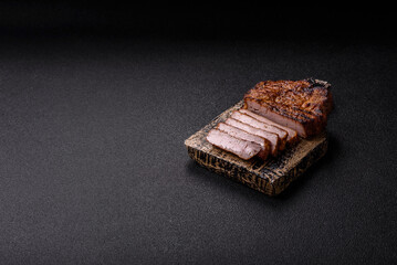 Meat, steak, beef tenderloin cooked on grill. Juicy steak as a food background