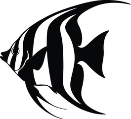 Fototapeta premium Silhouette of a Striped Angelfish – Elegant Tropical Fish Vector Design.