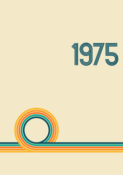 abstract background vector illustration. 1975 date with rainbow colored stripes.