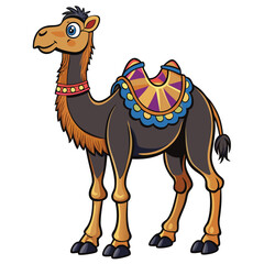 Cartoon camel with colorful saddle