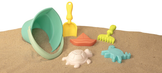 Seau de plage et jeux sur la plage	