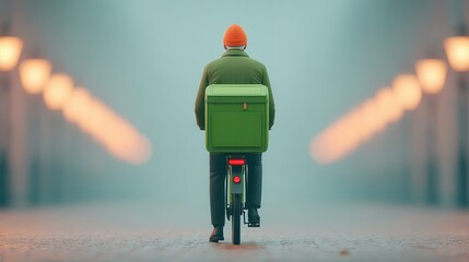 Bike delivery making a low-emission route through a busy market street
