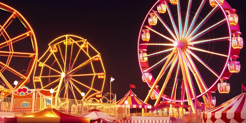 "Magical Fairground at Dusk - Colorful Rides and Carnival Atmosphere"

