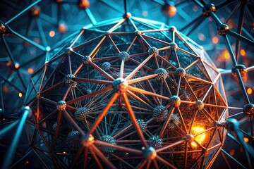 Fototapeta premium Iron Web: High-Resolution Depth of Field Photography, Metal Mesh, intricate network, steel threads, futuristic, cyberpunk, dark fantasy, digital art, abstract art, 3d render, photorealistic