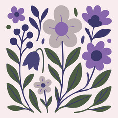Mauve Lavender Green Floral Motif Background Print Design in Vector