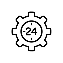 Gear with 24 hour clock icon on transparent background for web and graphic design