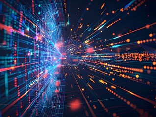 Fototapeta premium Abstract Futuristic Tech Background with Blue Data Circles, Hologram AI Elements for Business and Science Digital Design