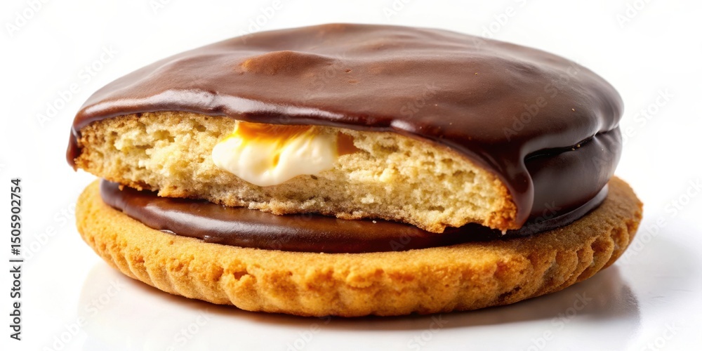 Poster double-layered cookie with chocolate icing and creamy filling
