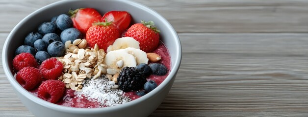 Colors and textures combine in a tantalizing fruit and granola bowl, creatively arranged for a delightful culinary experience
