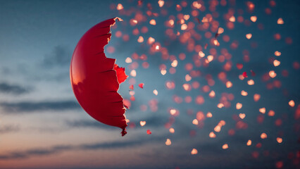 Cracked Balloon Releasing Falling Hearts – Dreamy Love Loss Concept
