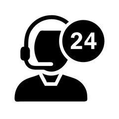 Silhouette customer support 24 7 icon on transparent background for web and graphic design