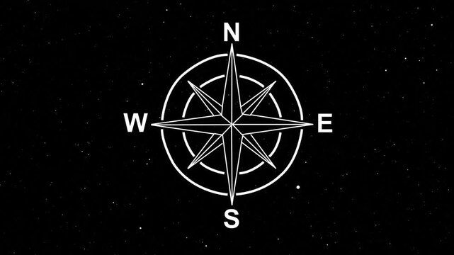 Simple compass symbol against a starfield background illustrating direction and navigation