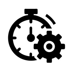 Silhouette timer with gear icon on transparent background for web and graphic design
