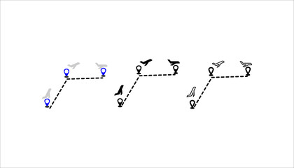 Flight tracker icon. Plane with pin location. Outline style. Isolate on white background.