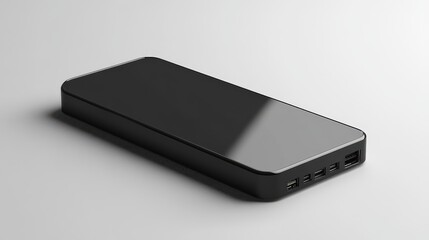 Modern, sleek, black portable device, angled perspective.