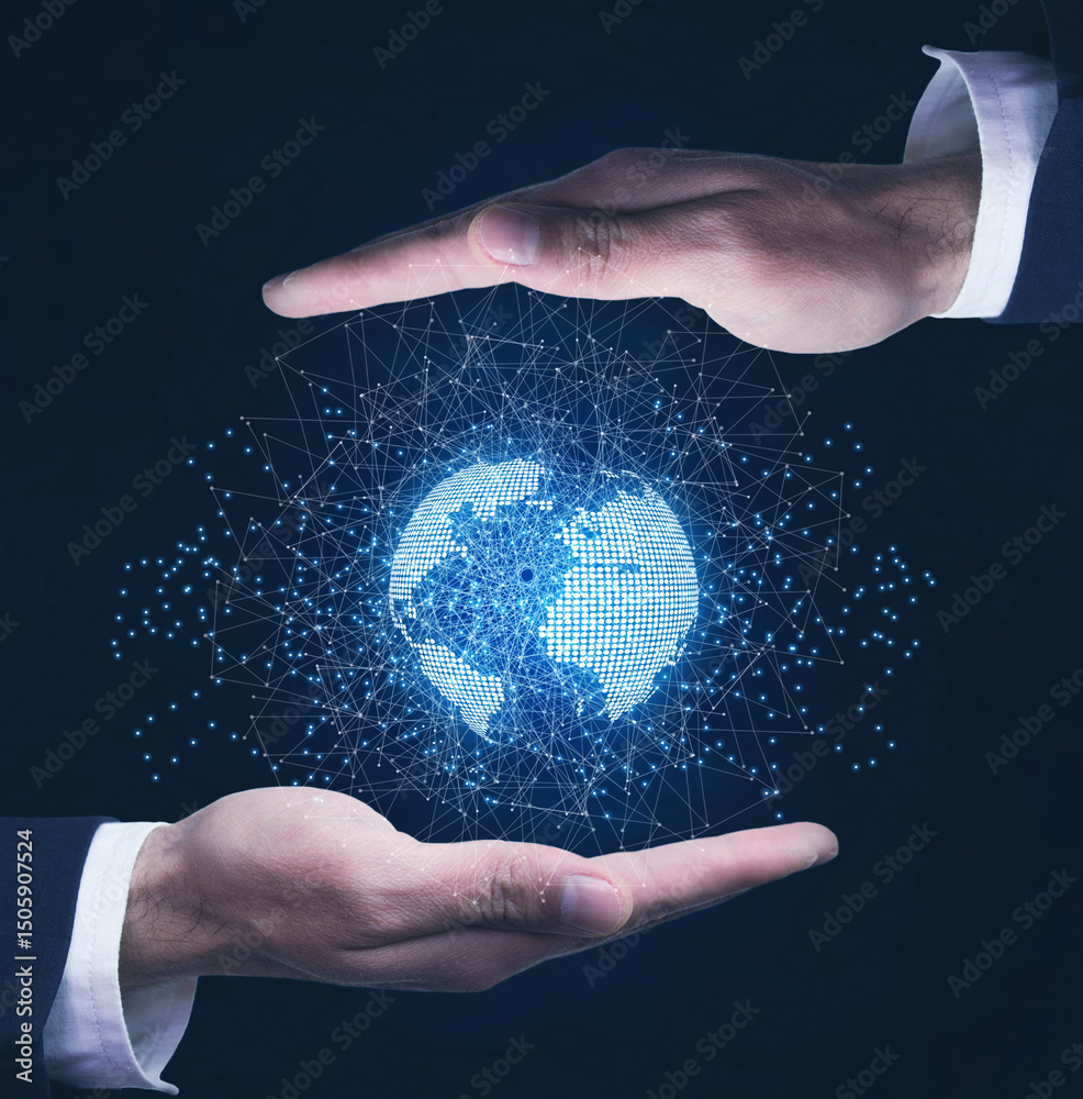 Sticker global network concept. network communication