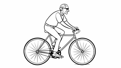 Fototapeta premium Senior man riding bicycle with sunglasses in black and white illustration