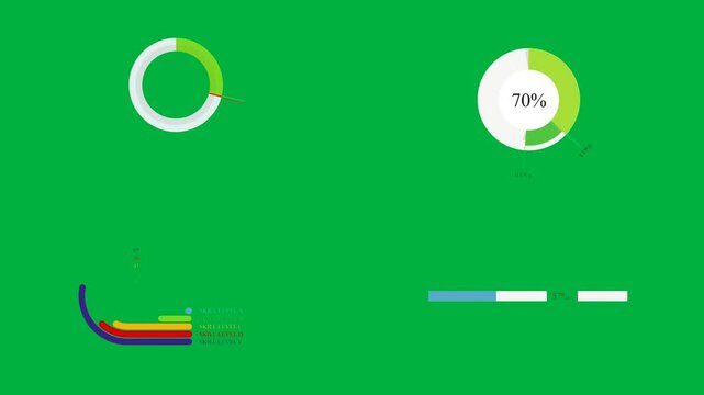 Four 2d elements yellow ring, green circle, red boat, and blue paddle on green screen. Animated, cartoon, chroma key, 4k, and 2d character, ideal for creative animation and stock video.