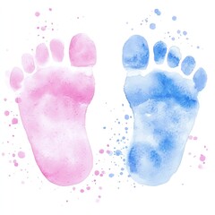 Whimsical watercolor clipart of baby footprints nursery decor digital art soft colors playful concept, transparent background