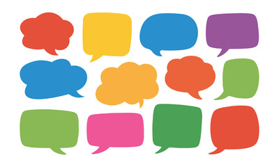 Set of colorful blank empty speech bubbles for text, chatting, message box. flat speech bubble and dialogue set vector. Colorful chat text doodles.